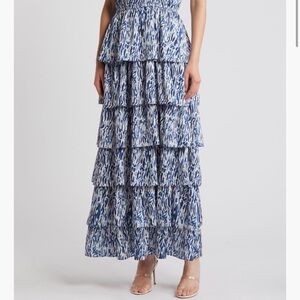 Chelsea 28 Printed Tiered Mock Neck Maxi Dress